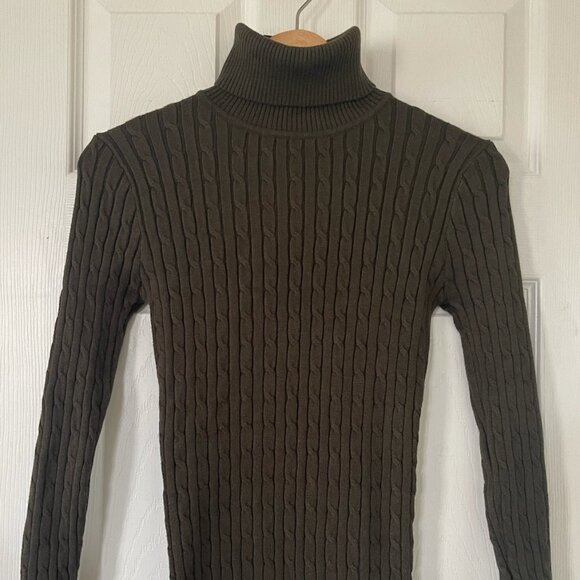 Olive Green Mini Sweater Dress - Picture 2 of 6